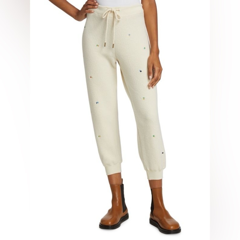 THE GREAT Faux Shearling Cropped Sweatpants in Washed White 2